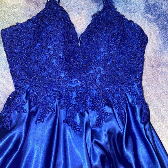 Royal Blue 00 Satin Prom Dress with Corset Tie - Picture 9 of 9